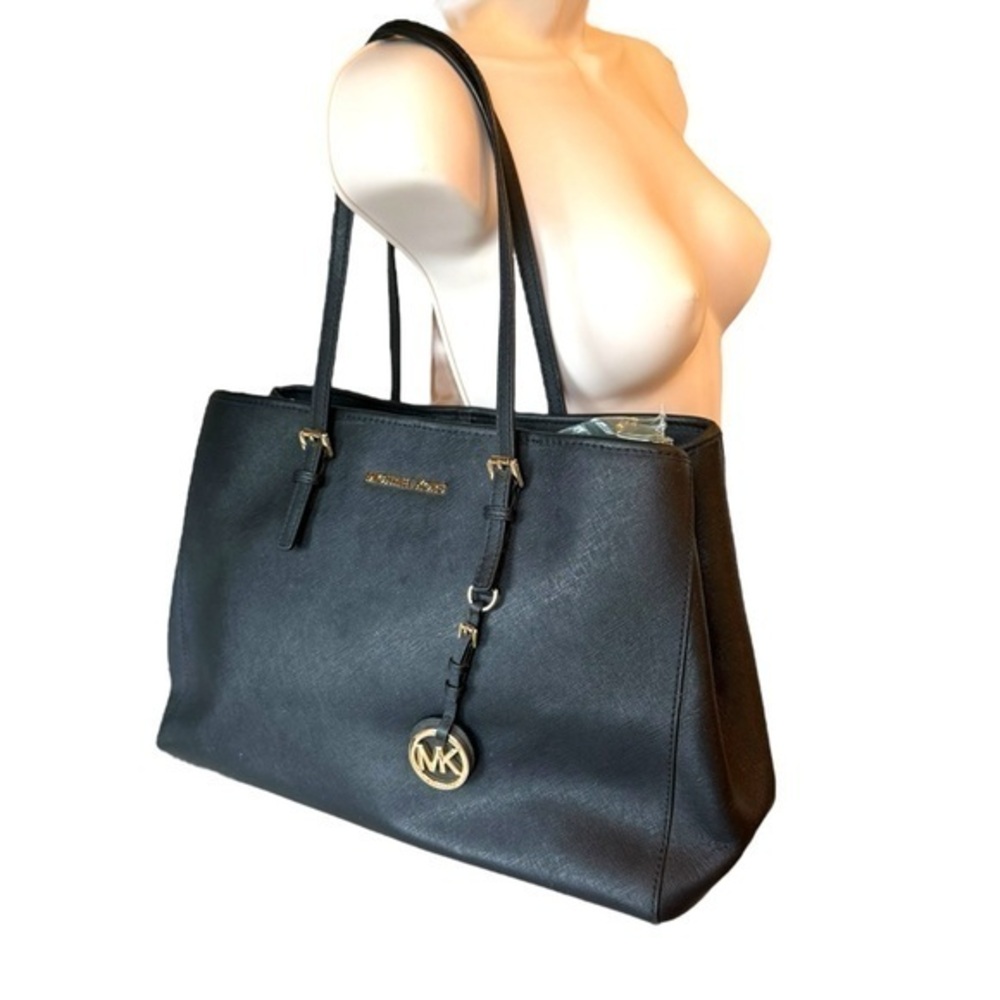 ▶️ Michael Kors ◀️ Jet Set Travel Large Saffiano Leather Tote Bag, Black